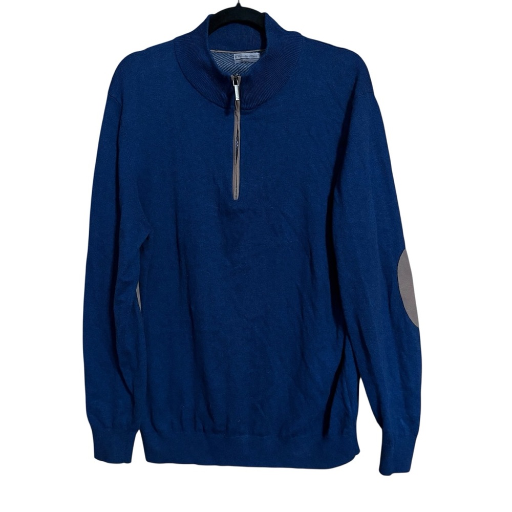 Emidio Tucci Cotton Cashmere Navy Blue Patch Elbow Quarter Zip Sweater 6 / M